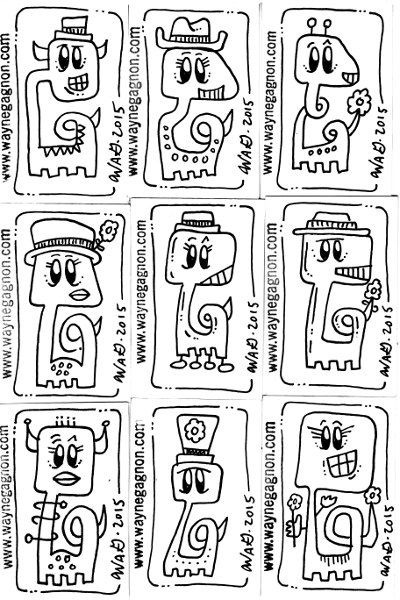 Wayne Gagnon - Nine Cards - Sketch cards, Brontosaurus variations, Project Snail Mail 8