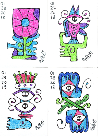 Wayne Gagnon - Four Art Cards - Four Color Ballpoint Pen