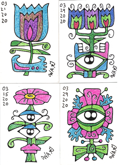 Wayne Gagnon - Four Art Cards - Anthropomorphic Flowers